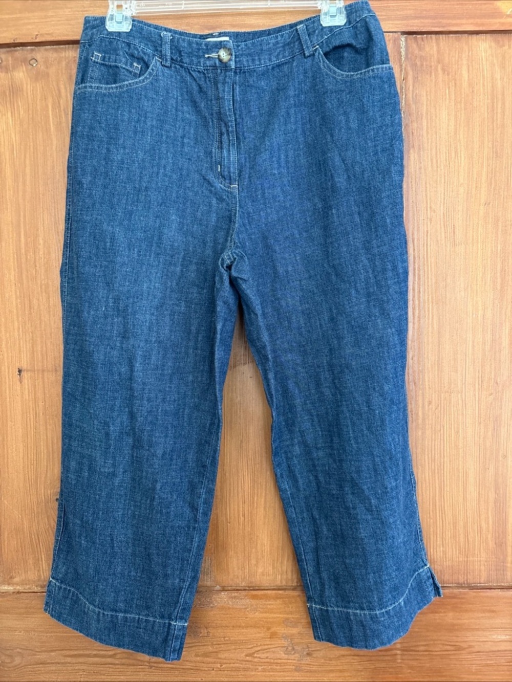 L.L. Bean Dark Blue Cropped Women's Jeans Size 10 Cotton Wide Leg